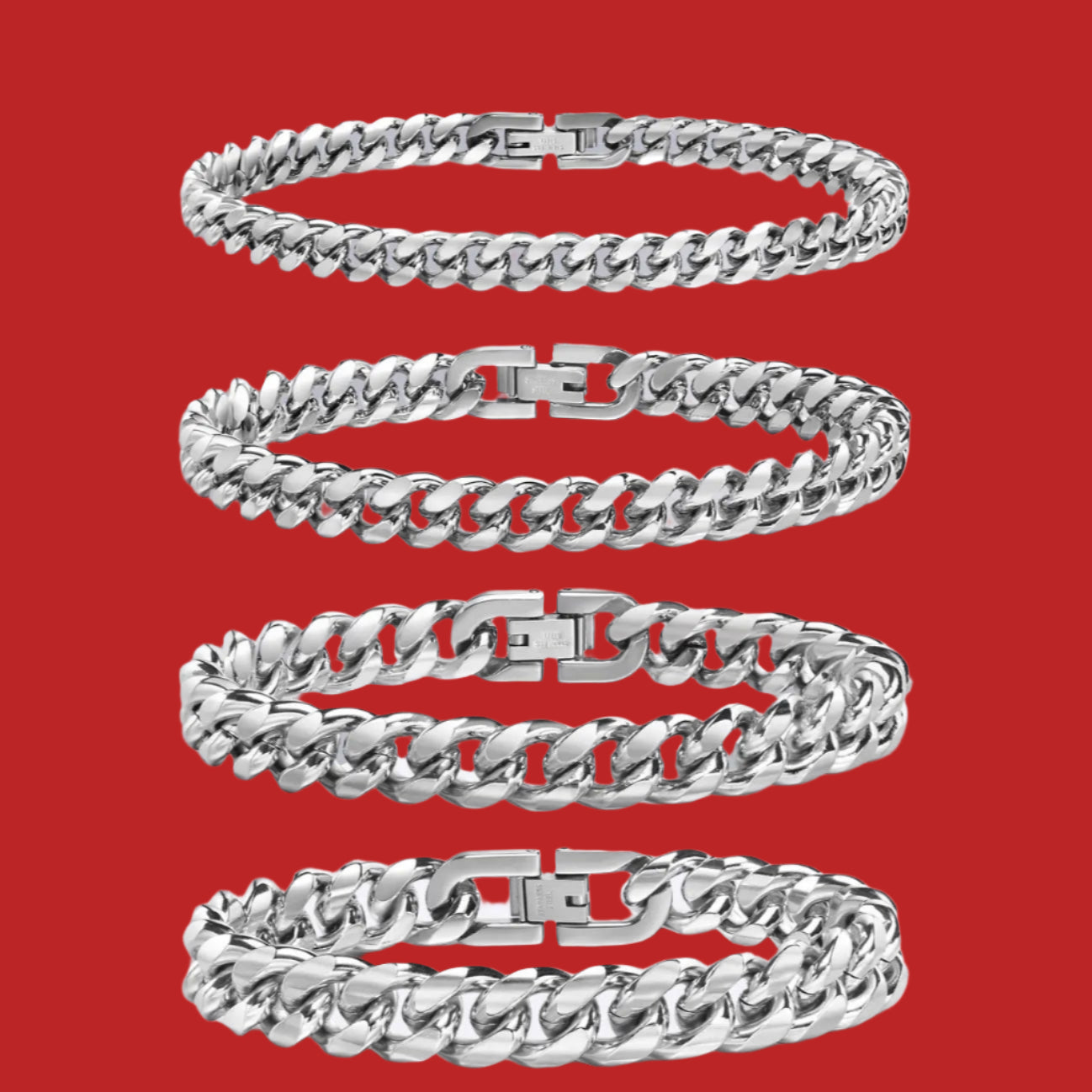 Solid Stainless Steel Curb Link Chain Bracelet -Available in 6/8/10/12mm Width