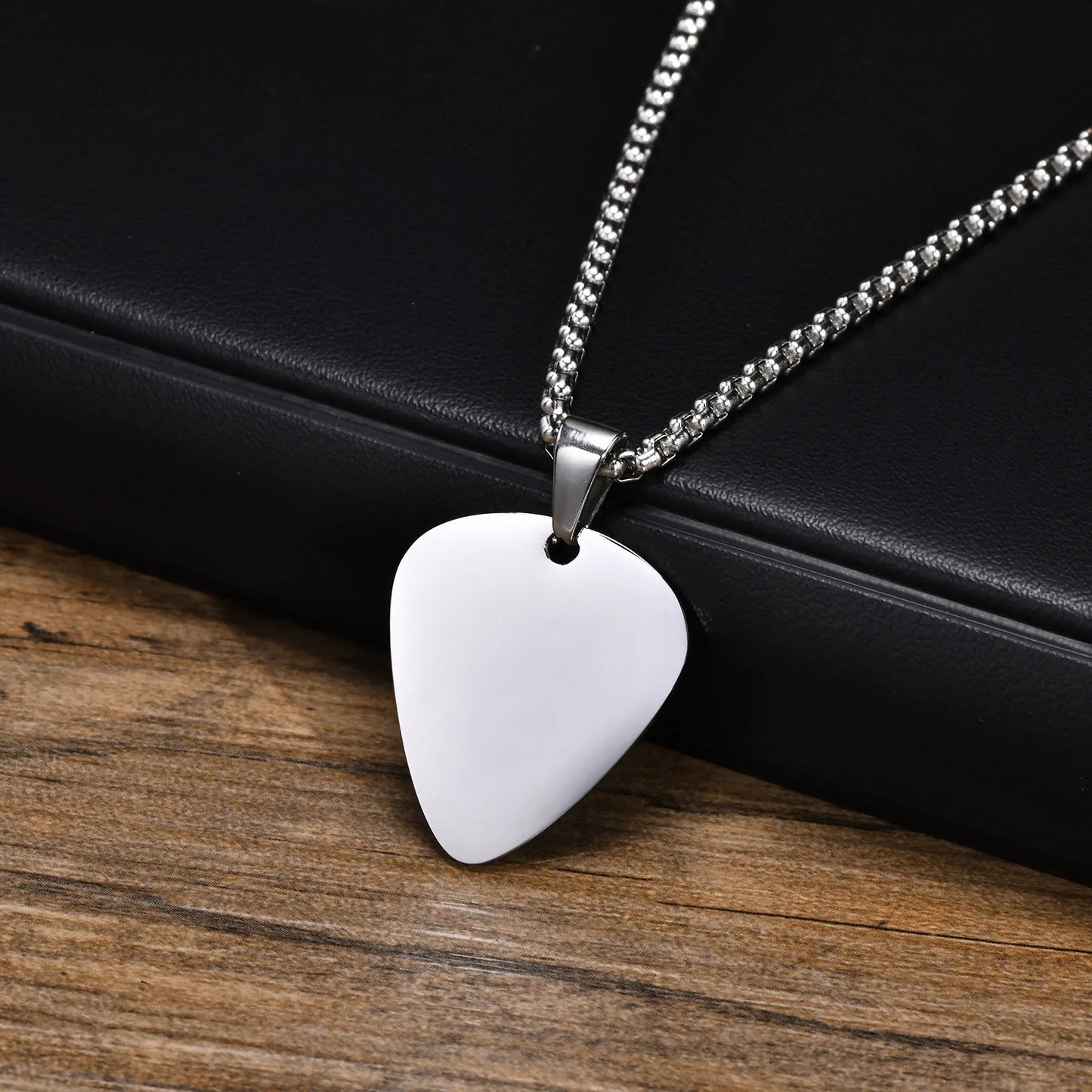 Stainless Steel Guitar Pick Chain Link Necklace - Available in 3 Colors and Multiple Lengths