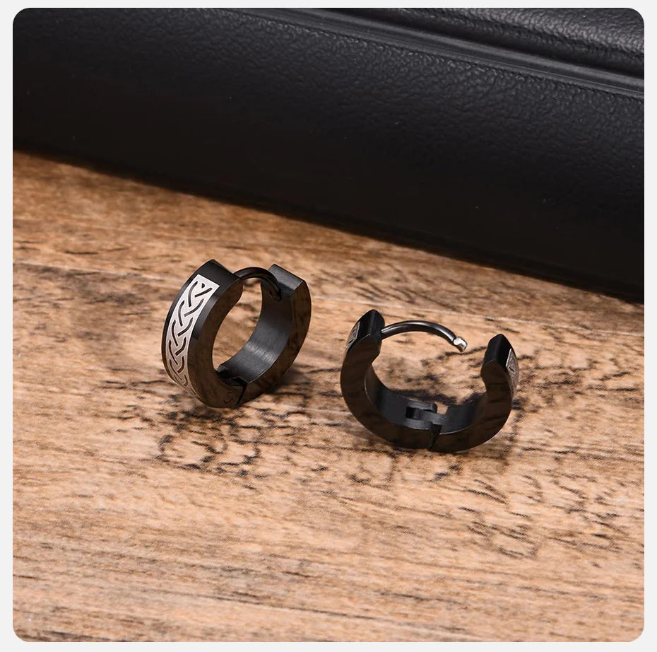 Celtic Knot Hoop Black Stainless Steel Earrings
