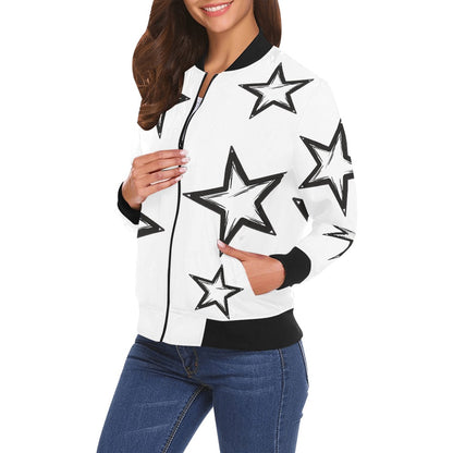Rock It - Black Bomber Coat With White Stars for Women