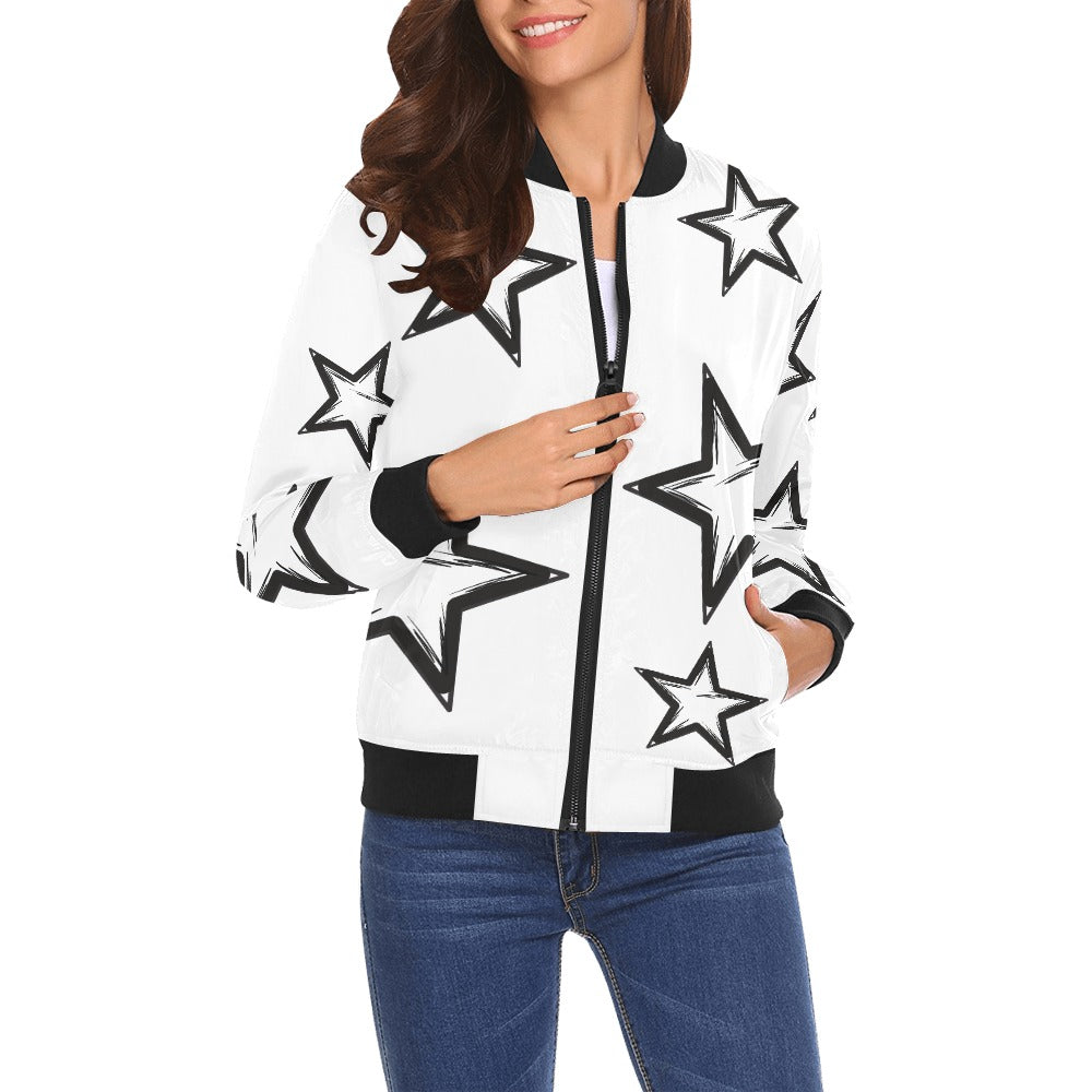 Rock It - Black Bomber Coat With White Stars for Women