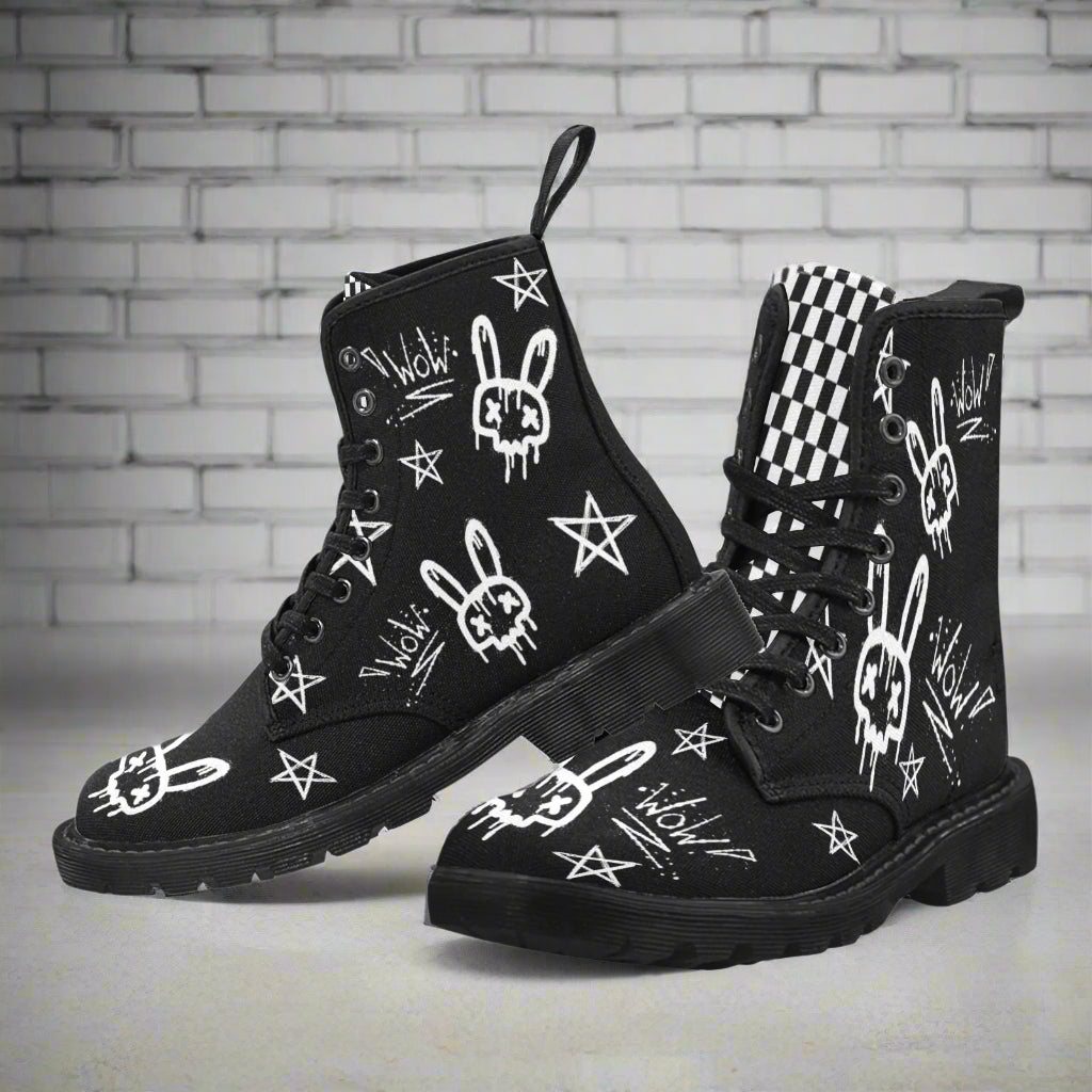 Punk It Out - Women's Lace Up Black Boots