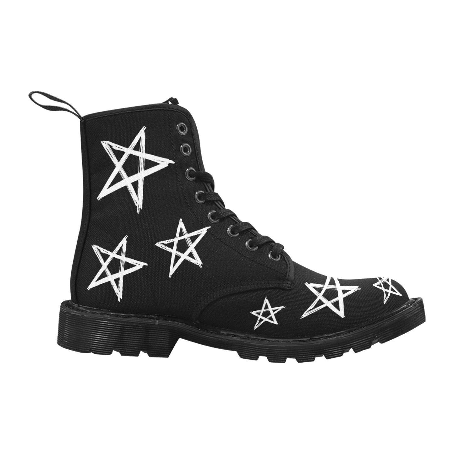 Stars - Women's Lace Up Black Boots With White Stars