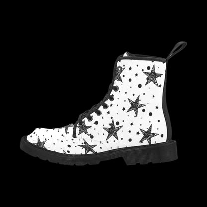 Stargaze - Women's Lace Up White Boots With Black Stars