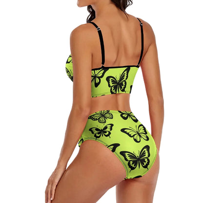 Rockin Butterflies Two Piece High Waisted V-neck Tankini Swimsuit  - Available in 2 Colors