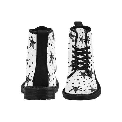 Stargaze - Women's Lace Up White Boots With Black Stars