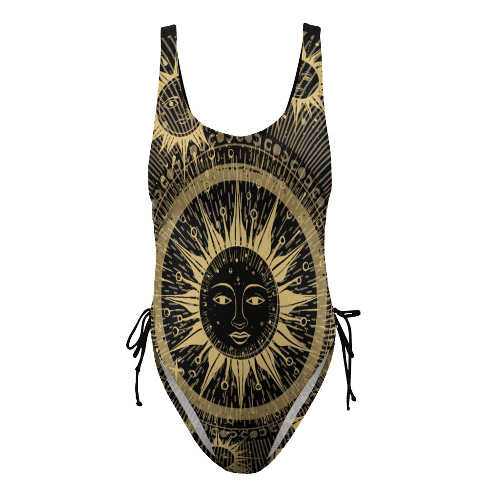 Golden Sun One Piece Swimsuit With Adjustable Leg Ties