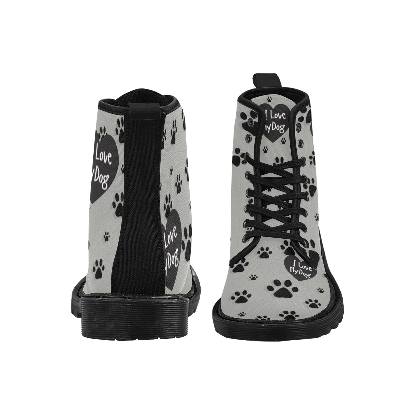 I Love My Dog - Women's Lace Up White Boots With Paw Prints - Available in 2 Colors