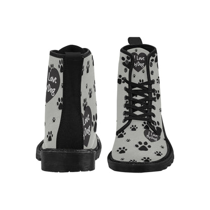 I Love My Dog - Women's Lace Up White Boots With Paw Prints - Available in 2 Colors