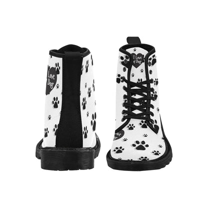 I Love My Dog - Women's Lace Up White Boots With Paw Prints - Available in 2 Colors