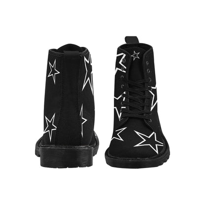 Just Star Me - Women's Lace Up Black Boots With White Outlined Stars