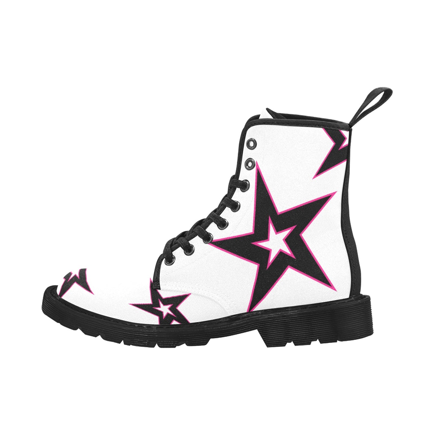 Power Star - Women's Lace Up Boots With Hot Pink Stars - Available in 2 Colors