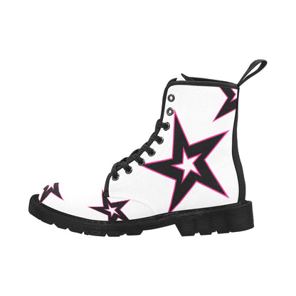 Power Star - Women's Lace Up Boots With Hot Pink Stars - Available in 2 Colors