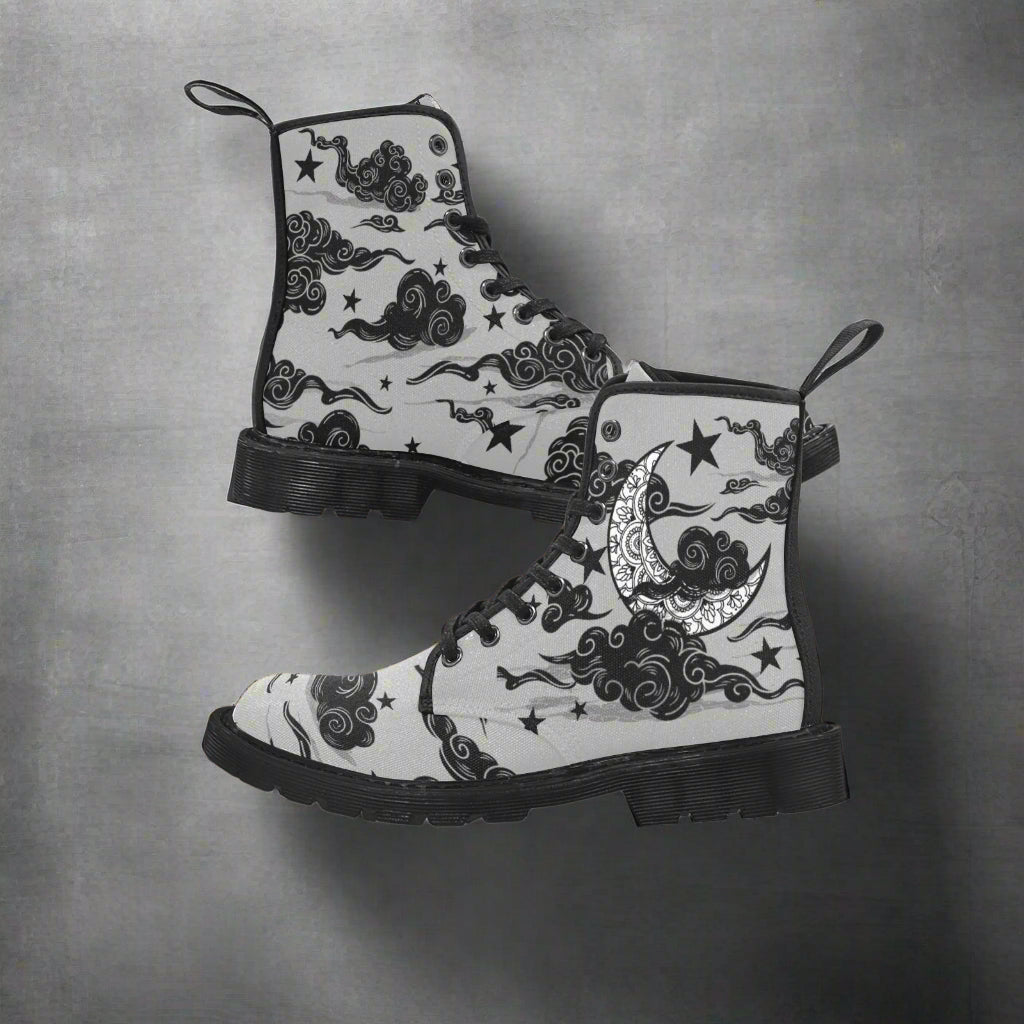 Mystic Moon In Clouds - Women's Lace Up Boots - Available in 2 Colors