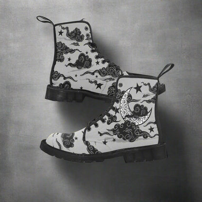 Mystic Moon In Clouds - Women's Lace Up Boots - Available in 2 Colors