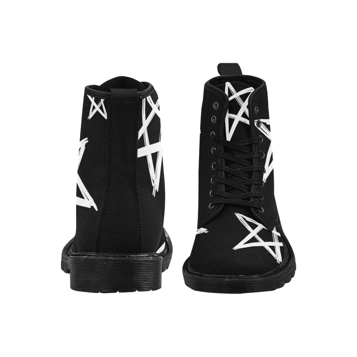 Wanna Be A Star - Men's Lace Up Black Boots With White Stars