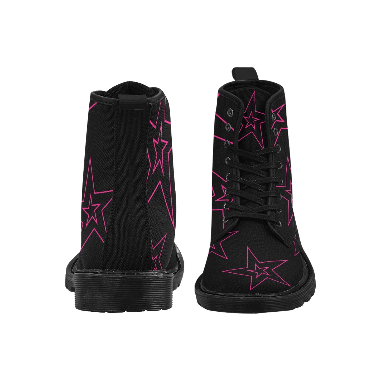Power Star - Women's Lace Up Boots With Hot Pink Stars - Available in 2 Colors