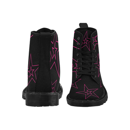 Power Star - Women's Lace Up Boots With Hot Pink Stars - Available in 2 Colors