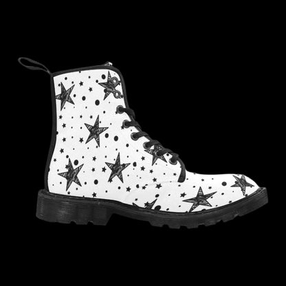 Stargaze - Women's Lace Up White Boots With Black Stars