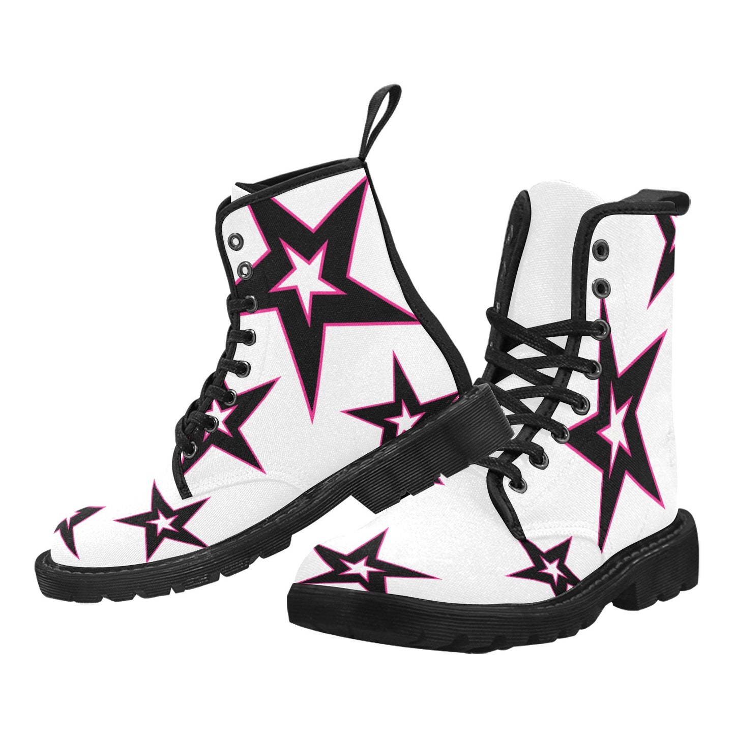 Power Star - Women's Lace Up Boots With Hot Pink Stars - Available in 2 Colors