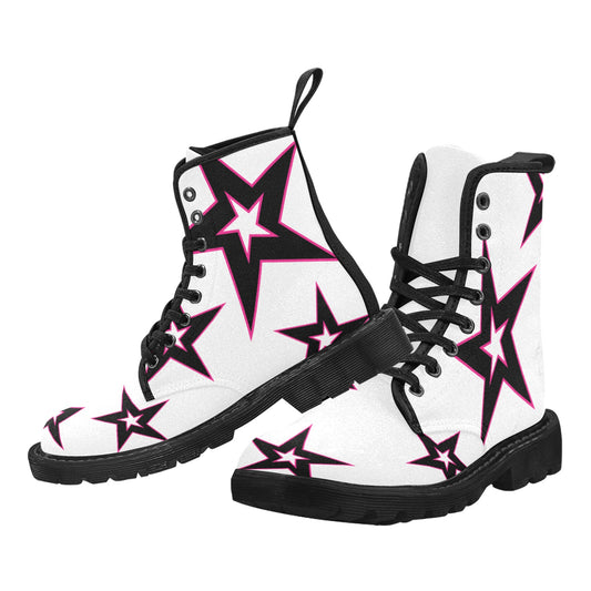 Power Star - Women's Lace Up Boots With Hot Pink Stars - Available in 2 Colors