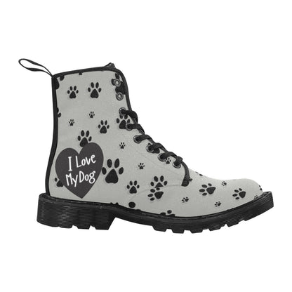 I Love My Dog - Women's Lace Up White Boots With Paw Prints - Available in 2 Colors
