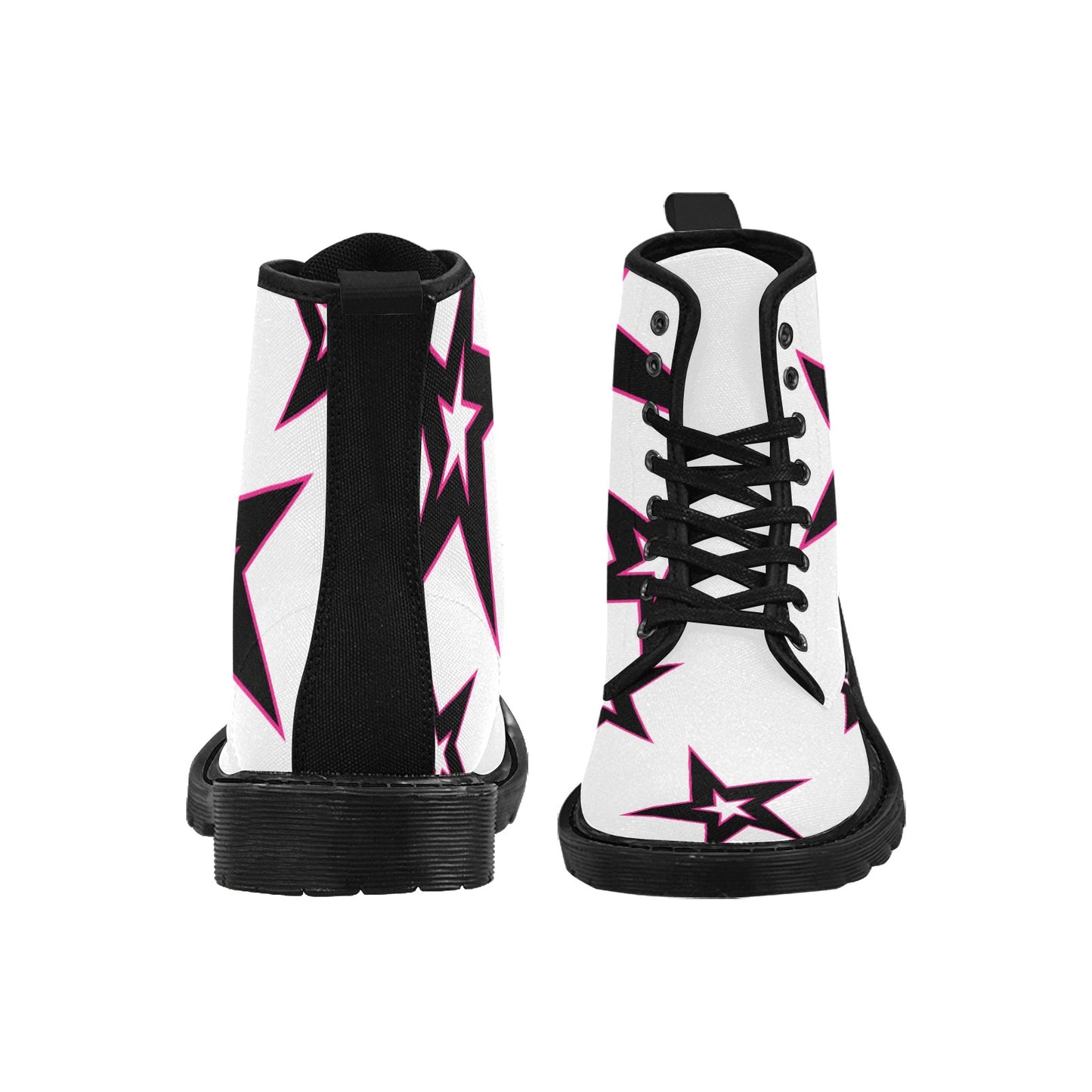 Power Star - Women's Lace Up Boots With Hot Pink Stars - Available in 2 Colors