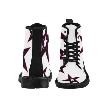 Power Star - Women's Lace Up Boots With Hot Pink Stars - Available in 2 Colors