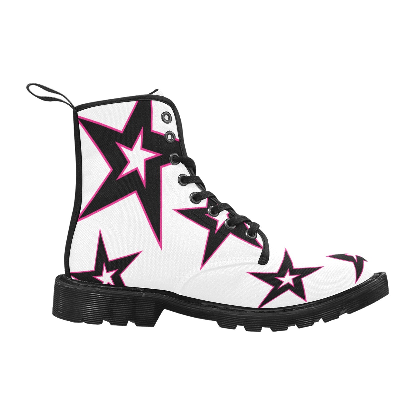 Power Star - Women's Lace Up Boots With Hot Pink Stars - Available in 2 Colors