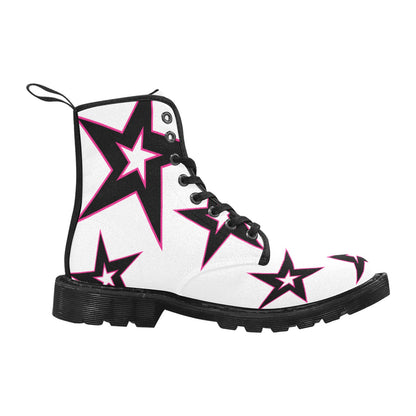 Power Star - Women's Lace Up Boots With Hot Pink Stars - Available in 2 Colors
