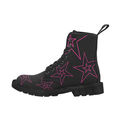 Power Star - Women's Lace Up Boots With Hot Pink Stars - Available in 2 Colors