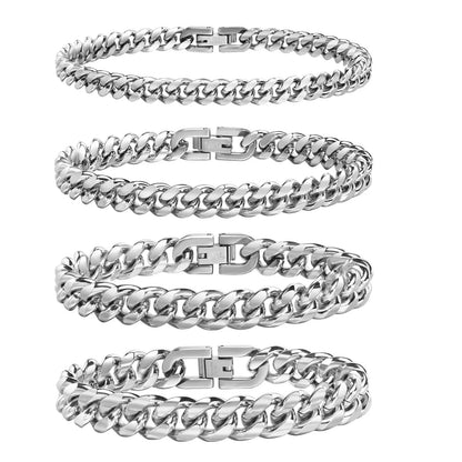 Solid Stainless Steel Curb Link Chain Bracelet -Available in 6/8/10/12mm Width