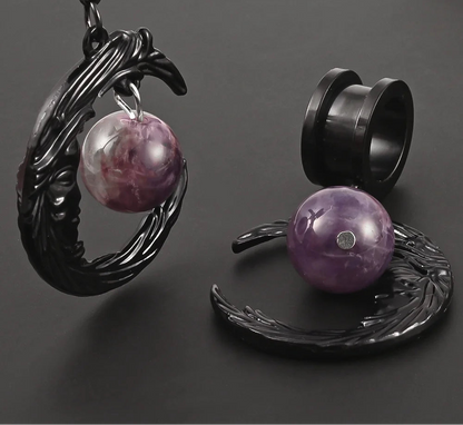Black Moon Dangle Stainless Steel Ear Gauge Plugs - Available in Multiple Gauge Sizes