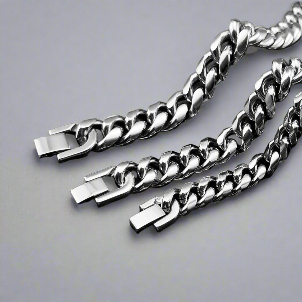 Solid Stainless Steel Curb Link Chain Bracelet -Available in 6/8/10/12mm Width