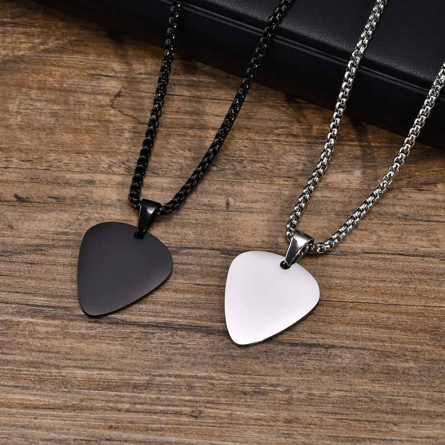 Stainless Steel Guitar Pick Chain Link Necklace - Available in 3 Colors and Multiple Lengths