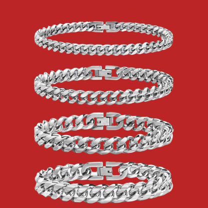 Solid Stainless Steel Curb Link Chain Bracelet -Available in 6/8/10/12mm Width