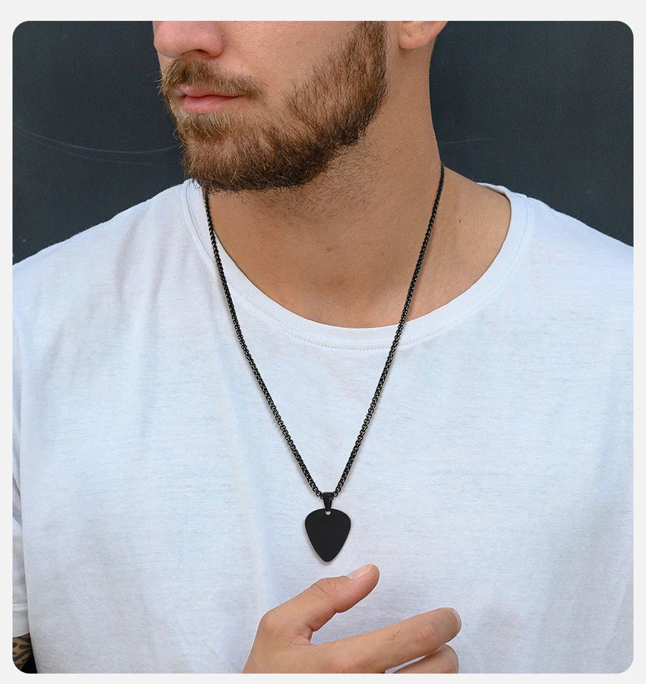 Stainless Steel Guitar Pick Chain Link Necklace - Available in 3 Colors and Multiple Lengths