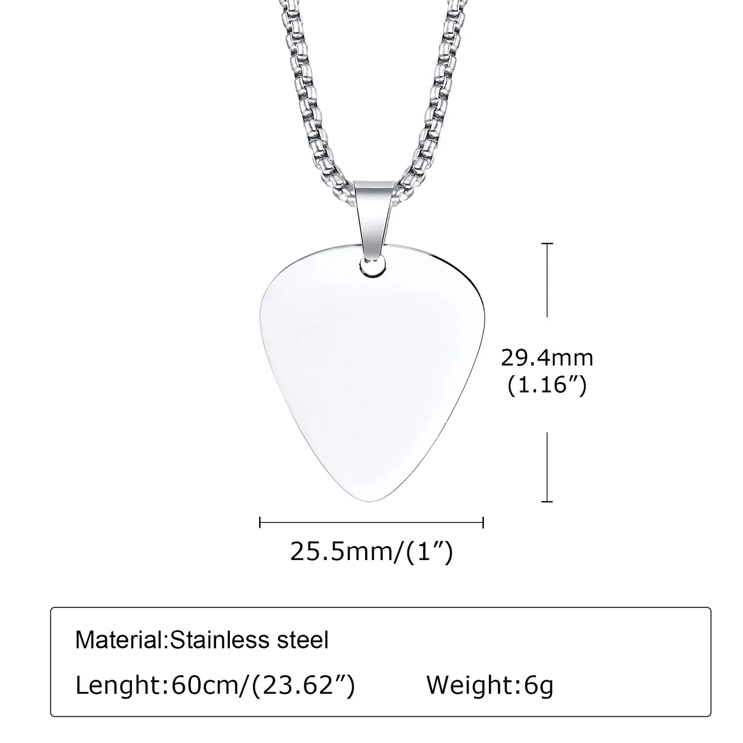 Stainless Steel Guitar Pick Chain Link Necklace - Available in 3 Colors and Multiple Lengths