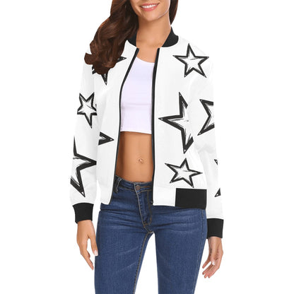 Rock It - Black Bomber Coat With White Stars for Women