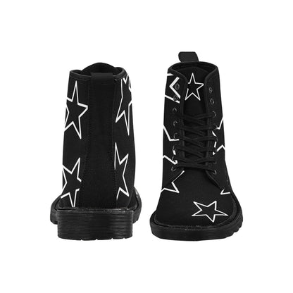 Just Star Me - Women's Lace Up Black Boots With White Stars