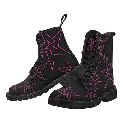 Power Star - Women's Lace Up Boots With Hot Pink Stars - Available in 2 Colors