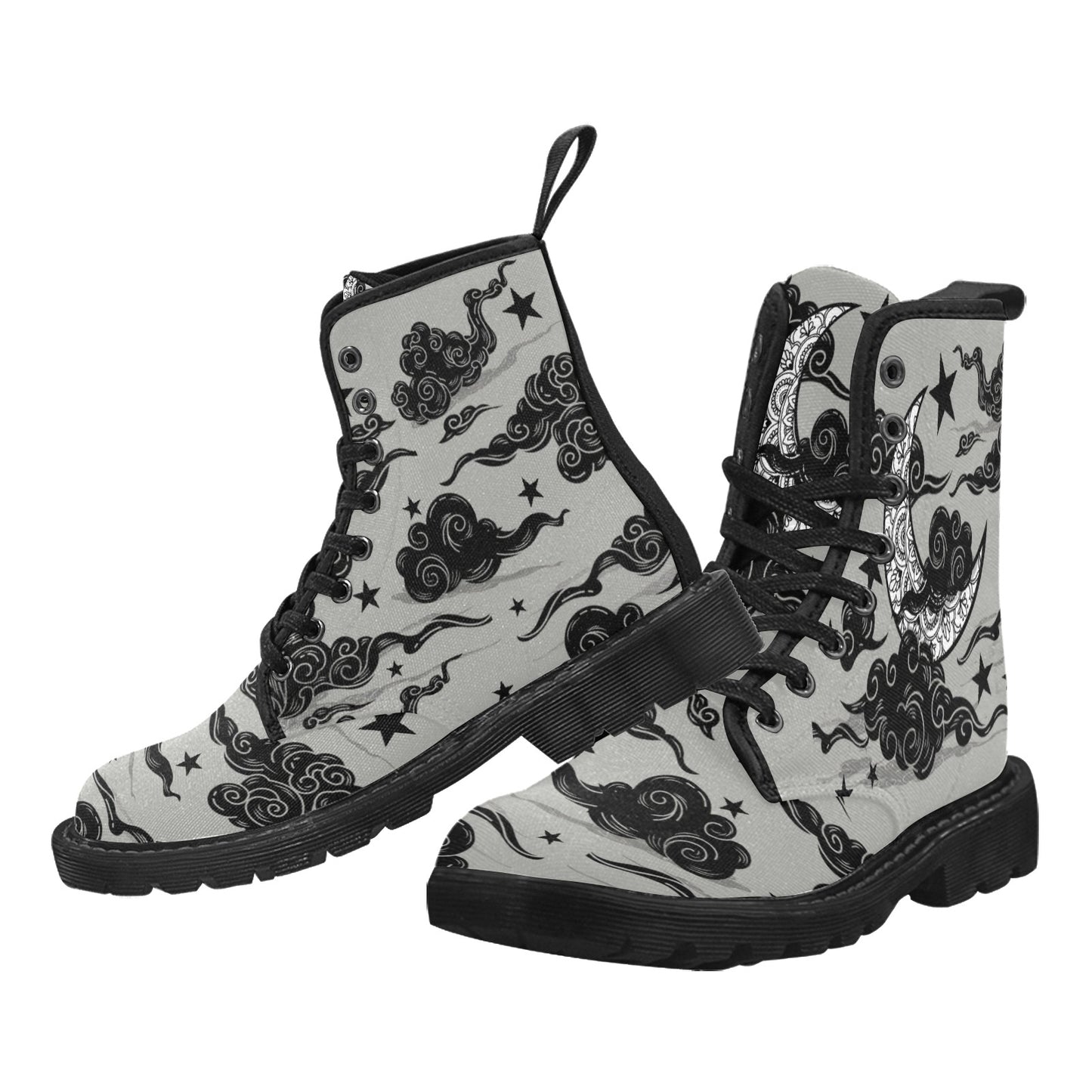 Mystic Moon In Clouds - Women's Lace Up Boots - Available in 2 Colors