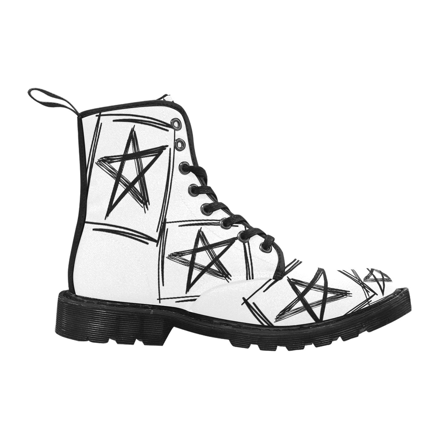 Star Pop - Women’s White Lace Up Boots With Black Stars