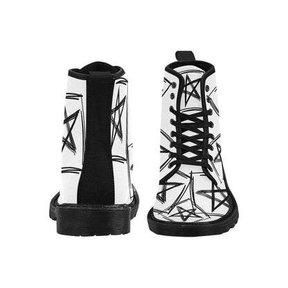 Star Pop - Women’s White Lace Up Boots With Black Stars
