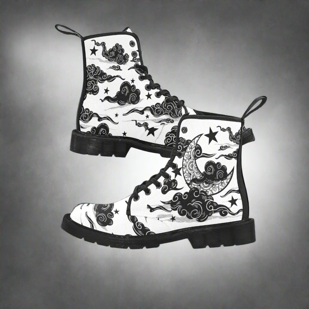 Mystic Moon In Clouds - Women's Lace Up Boots - Available in 2 Colors