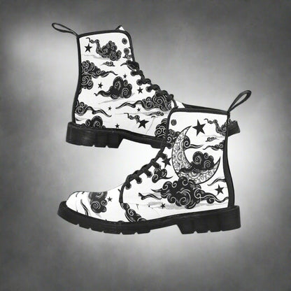 Mystic Moon In Clouds - Women's Lace Up Boots - Available in 2 Colors