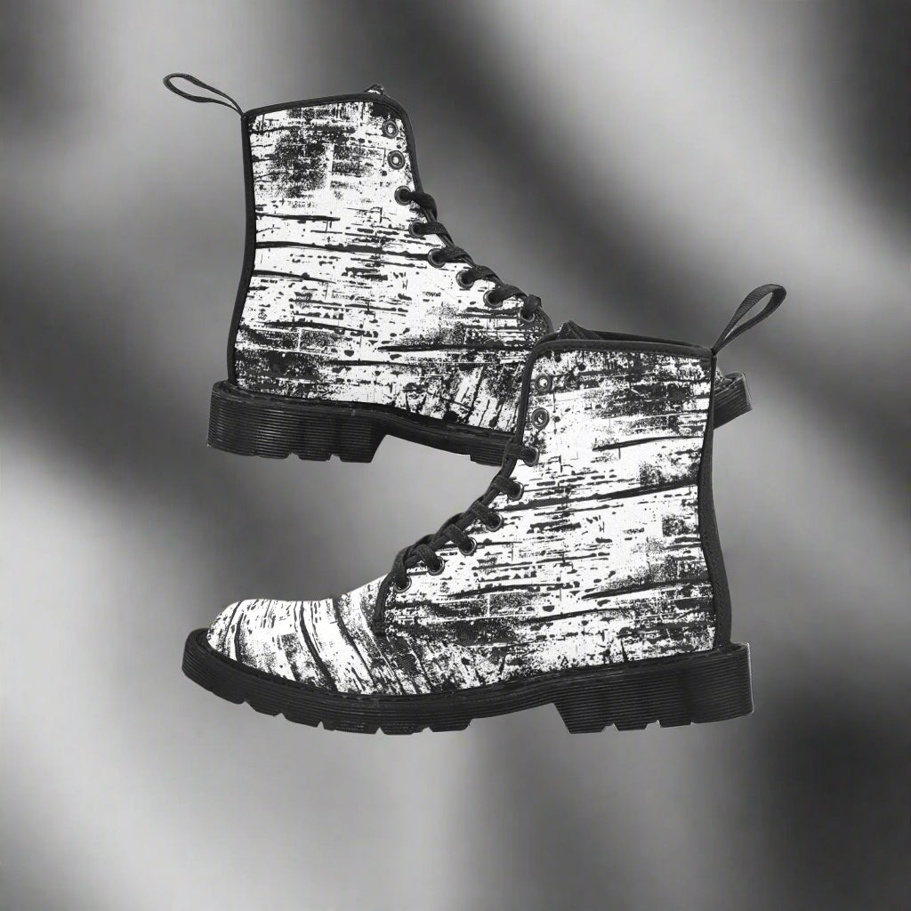 Rock It Distressed - Women's Lace Up Black and White Boots