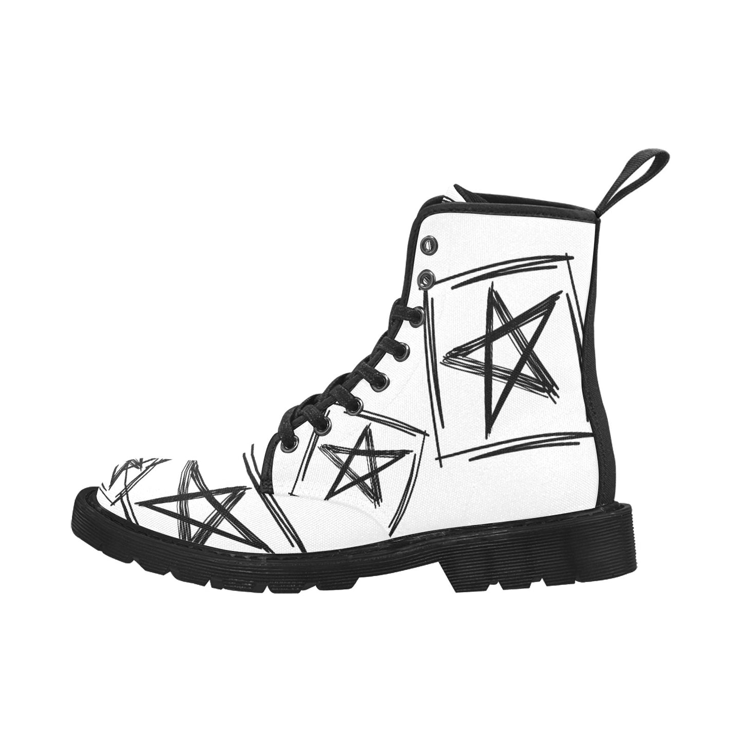 Star Pop - Women’s White Lace Up Boots With Black Stars