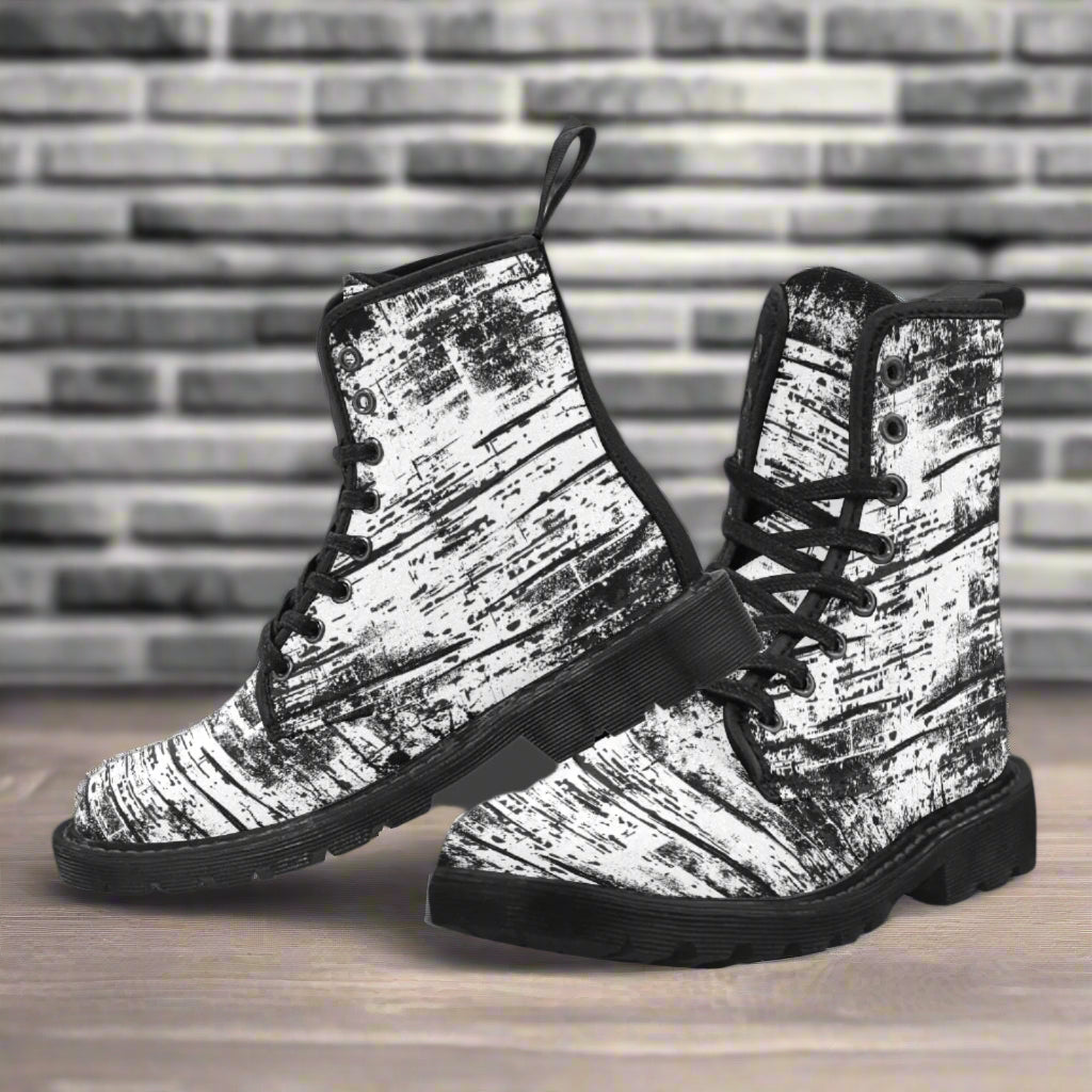 Rock It Distressed - Women's Lace Up Black and White Boots