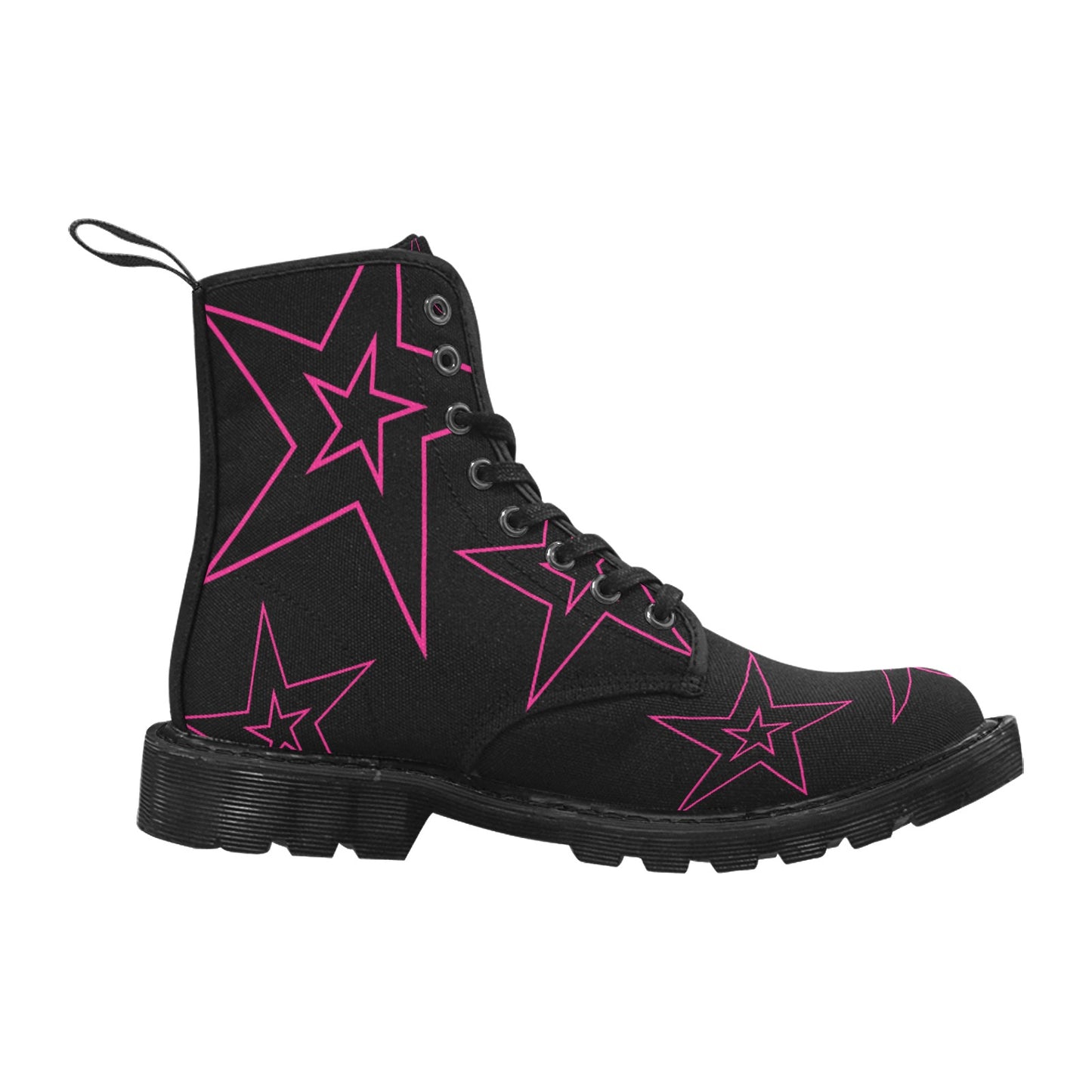 Power Star - Women's Lace Up Boots With Hot Pink Stars - Available in 2 Colors